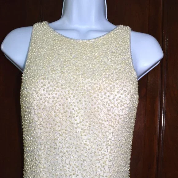 Vintage Cache Beaded Silk Gown XS Off White Wedding Prom Formal Dress